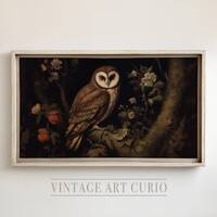 Vintage Owl Painting for Samsung Frame TV: Dark Academia Art (Digital Download)