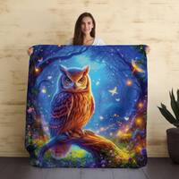 Hobbitcore Owl Blanket, Cottagecore Owl & Fireflies, Enchanted Forest, Forestcore Decor, Fairyco