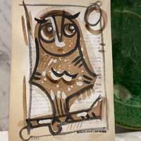 Collage scrappaper owl on vintage bookpaper original. Rare and unusual design.