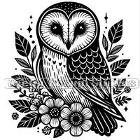 Barn Owl with Flowers Svg & PNG Files, Bird Clipart, Floral Owl Silhouette Vector Image, Cute Ow