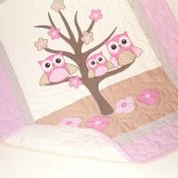 Baby Quilt, Baby Crib Quilt, Owl Baby Quilt Blanket
