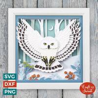 Snowy Owl Winter SVG |  Swooping Owl at Night Shadow Box Cutting File