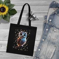 Owl Serenade Organic Tote Bag with Stellar Style, Eco Friendly Tote with Starry Design,Nature's 