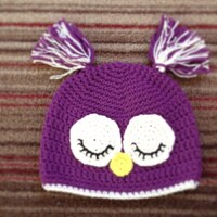 Crochet Owl Hat - Silly Purple Owl Hat - You Choose The Size - Infants, Children or Adults