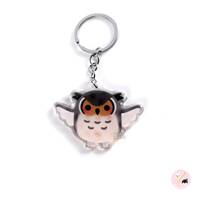 Great Horned Owl Bird Acrylic Glitter Keychain | Kawaii Chibi Wild Animal Art Charm | Cute Cartoon S