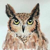 8&rdquo; x 6.5&rdquo; Great Horned Owl Watercolor
