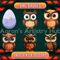 6x Cute Owl Sub Badges Or Bit Badges For Twitch, Discord, Facebook, And Youtube.