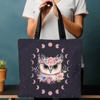 Owl Moon Phase Cottagecore Tote Bag