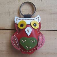 Owl animal leather keychain/Genuine leather/Keyring/Purse embellishment/Handmade