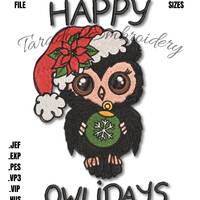 Happy Owlidays Embroidery Design &ndash; Cute Christmas Owl (Digital Download)