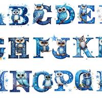 Owl alphabet, letters png, alphabet png, instant download for commercial use, High resolution, 12x12