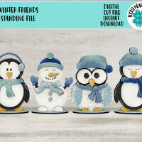 Winter Friends Standing File SVG, Glowforge, Penguin, Owl, Snowman, Winter Tiered Tray LuckyHeartDes