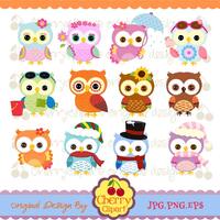 Owls png clip art set for paper crafts, card making, scrapbooking, web design
