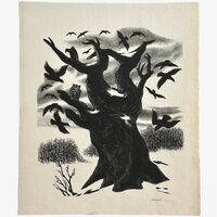Richard Hood - ‘Owl and Crows’ Lithograph on Wove Paper, Signed (c. 1938)/Edgar Allen Po