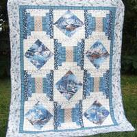 Snowy Owl Quilt, Silent Flight fabric by Quilting Treasures, Throw, 62" X 79",  Blue white