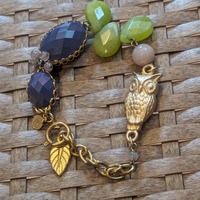 Designer David Aubrey Owl and Gemstone Adjustable Statement Bracelet