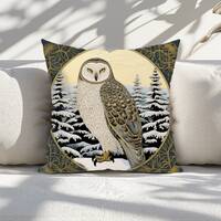 Owl in Winter Throw Pillow - William Morris Inspired Decorative Cushion - Victorian Illustration Sty