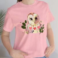Beautiful owl Jersey Short Sleeve Tee, Owl t-shirt for Valentines Day. Gift for your Valentine. Owl 