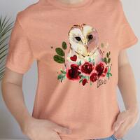 Beautiful owl Jersey Short Sleeve Tee, Owl t-shirt for Valentines Day. Cottage core Gift for your Va