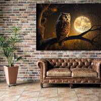 Owl and Moon Canvas Print: Stretched Ready to Hang Wall Art