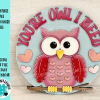 Valentines Owl Door Hanger File SVG, Glowforge, LuckyHeartDesignsCo