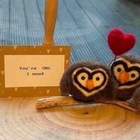 Valentines day gift felted owls, owls with heart, felt owl, handmade owls, felt owl figurine, felt a