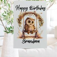 Personalised printed owl birthday card.