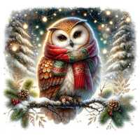Christmas owl 4 winter night pattern keeper compatible, PDF instant digital download, counted cross 