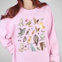 CottageCore Owl Sweatshirt Aesthetic Light Academia Owl Sweater Botanical Shirt Berry Pine Branch Vi