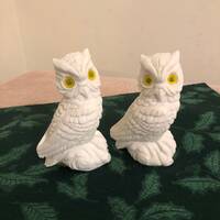 Vintage Made in Italy Soapstone Owls 5” Tall Yellow Eyes