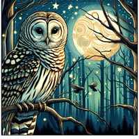Barred Owl Moonlight Forest With Doves Printable Owl Art To Download 12x12 Inches 300Dpi Nature Prin