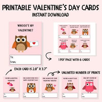 Printable Owl Valentine's Day Cards, Classroom Valentine's Day Cards for Kids, Kids Valentin