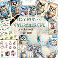 Watercolor Owl Junk Journal Kit: Cozy Winter Ephemera (Digital Download)