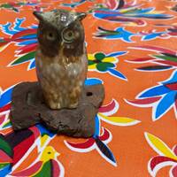 Vintage ceramic owl figurine on wood base- Souvenir of Yosemite National Park, California