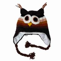 Brown Owl Beanie Hat for Kids | Womens Hats | Fitted Cute Woolly Winter Hat | Animal Knitted Beanie 