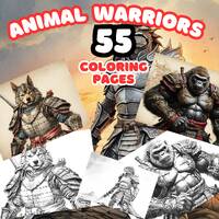 Animal Warriors Color Page | Fantasy Coloring Book | Digital Download of Owl, Fox, Gorilla Warriors 