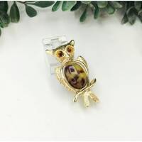 Vintage brooch gold tone owl with brown tan gems 1.5" length