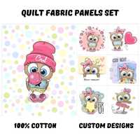 Cute owl fabric panels for baby quilts, Baby girl blanket fabric, Quilt fabric bundle for owl nurser