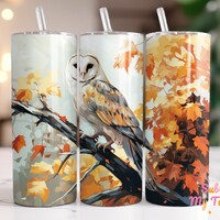 A Barn Owl On A Branch Tumbler Wrap Barn Owl 20oz Skinny Tumbler Sublimation Design Straight And Tap