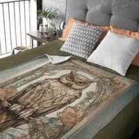 Vintage-Inspired Art Nouveau Floral Owl Blanket - Add Elegance to Your Space, Art Nouveau Owl Minky