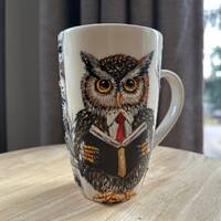 Hand Painted Owl Mug, Owl Reading A Book Gift, Cute Owl Mug For Book Lovers, Owl Lovers Gift, Bookis