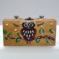 Gary Gail Box Bag - Owl - Yooo! Hooo! 1960s 1907s Vintage Wooden Box Purse with Bamboo Handle / Made