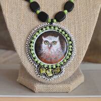 Beaded Owl Statement Necklace Forest Vibes Hand Painted Animal Portrait Painting Focal Piece OOAK Be
