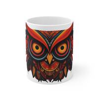 Tribal Owl Mug, Owl Totem Mug, 11oz Ceramic Mug