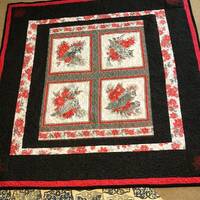 Owls & Poinsettias Embroidered Handmade Quilt 70 x 70 inches