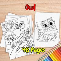 Owl Coloring Pages For Kids Ages 4-8 by inkHORSE Publishing | Kids Coloring Book with 48 Digital Col