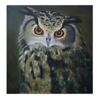 Owl original oil painting Wildlife Portrait Wall art Night bird Best gift 100% handmade Stretched ca