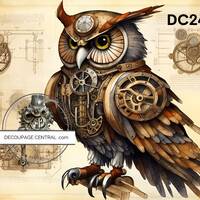 A4 DF 245 Steampunk Owl Decopauge Rice Paper