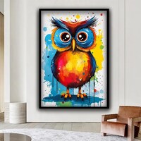Owl canvas, colorful owl canvas decor, colorful owl wall art, owl wall decor