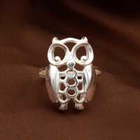 Owl Silver Ring, Cool Birds of Prey Ring For Boyfriend, Handmade Engraved Animal Ring For Men, Bird 